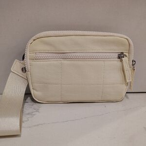 Cream ivory white Clutch wristletwith Detachable Canvas Strap Multiple Zip